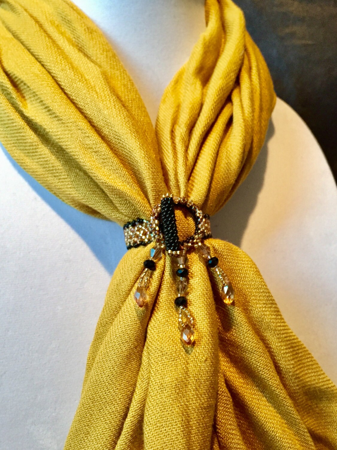 The SCARF BRACELET, Our Beaded Scarf Holder in Gold and Black With