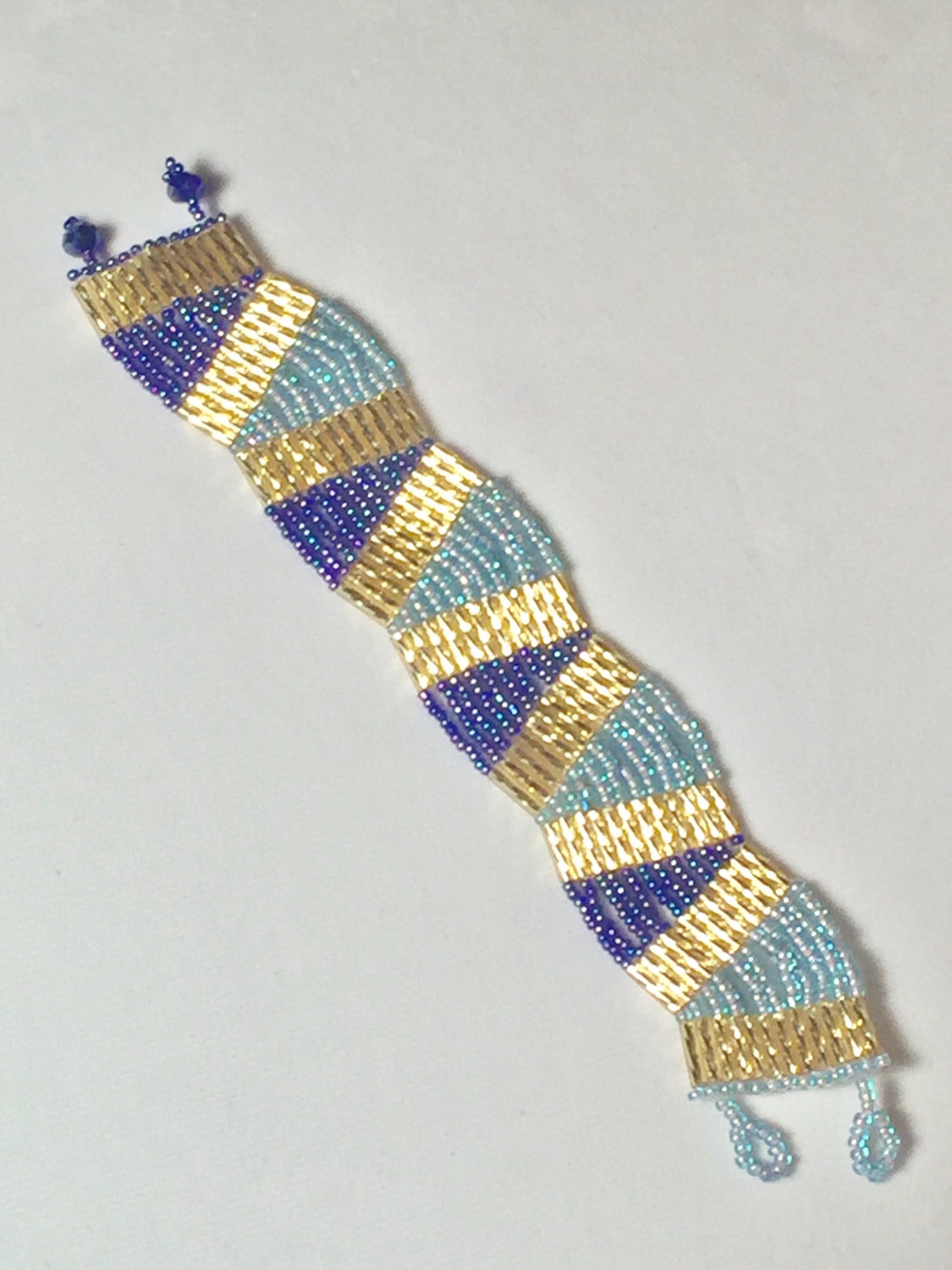 The ZigZag Waves Bracelet in Royal Blue/Powder Blue/ Gold | Etsy