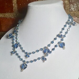 Double Pendant Necklace in Blue White and Silver