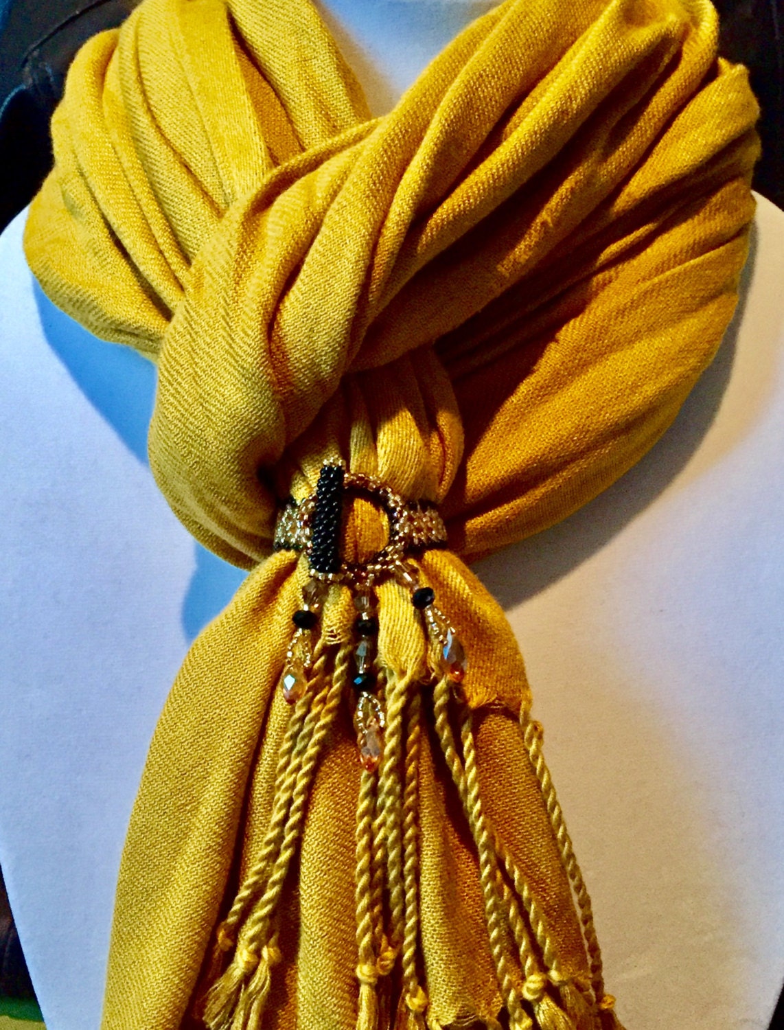 The SCARF BRACELET, Our Beaded Scarf Holder in Gold and Black With Dangling Crystals Etsy