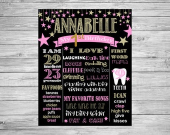 First Birthday Chalkboard, 1st Birthday, First Birthday Chalkboard poster, Twinkle Twinkle Little Star, Decorations, Printable Custom Sign