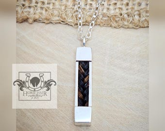 Collar con colgante de pelo de caballo trenzado de plata de ley con barra vertical delgada de tamaño medio - PEDIDO PERSONALIZADO