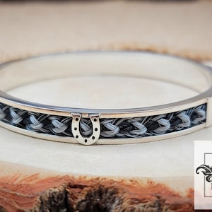 SINGLE CHANNEL Open Bangle Horse Hair Cuff Bracelet - Solid Sterling Silver With Several Centerpiece Options - Custom Order