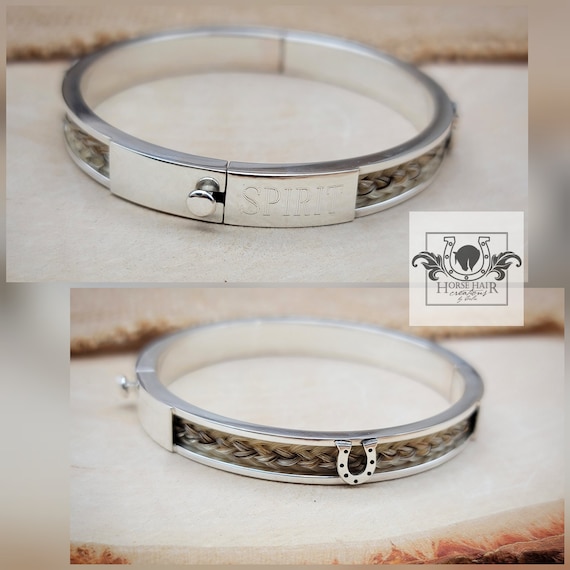 DUAL CHANNEL Open Bangle Horse Hair Cuff Bracelet - Solid Sterling