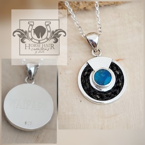 Small Circle w/ Crushed Paraiba Opal Inlay Sterling Silver Braided Horse Hair Pendant Necklace - CUSTOM ORDER