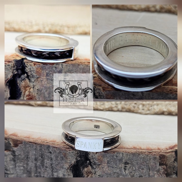 5mm Width Ring - Bar Centerpiece - Solid Sterling Silver Horse Hair Ring