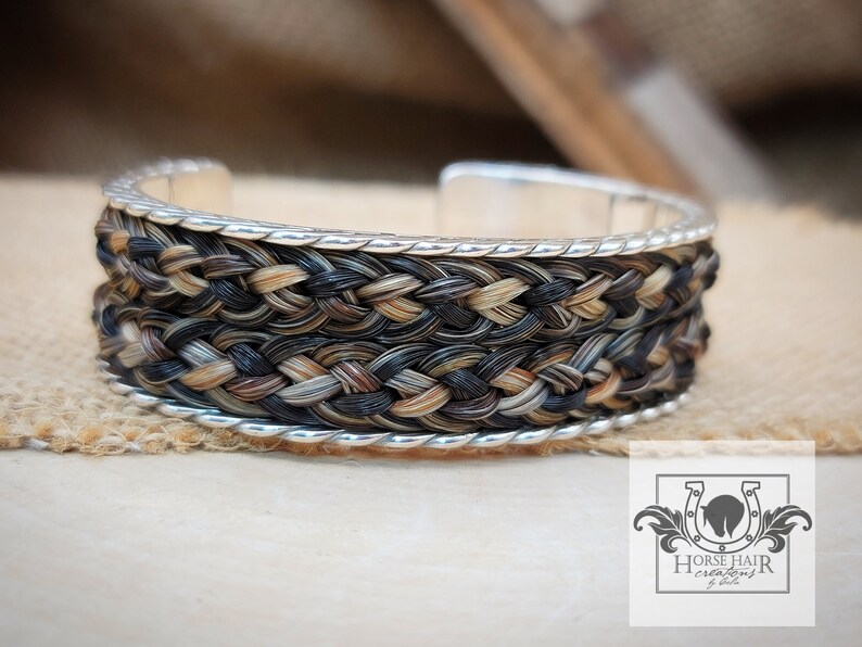 Extra Wide Scroll Cuff Bracelet Solid Sterling Silver w/ Braided Horse Hair Inlay Custom Order image 9