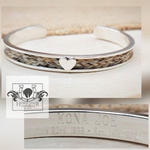Horse Hair Cuff Bracelet - Solid Sterling Silver w/ Heart Centerpiece - Custom Order