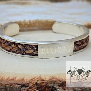 Horse Hair Cuff Bracelet - 10mm Wide w/ Brushed Finish - Solid Sterling Silver Bar Centerpiece - Custom Order