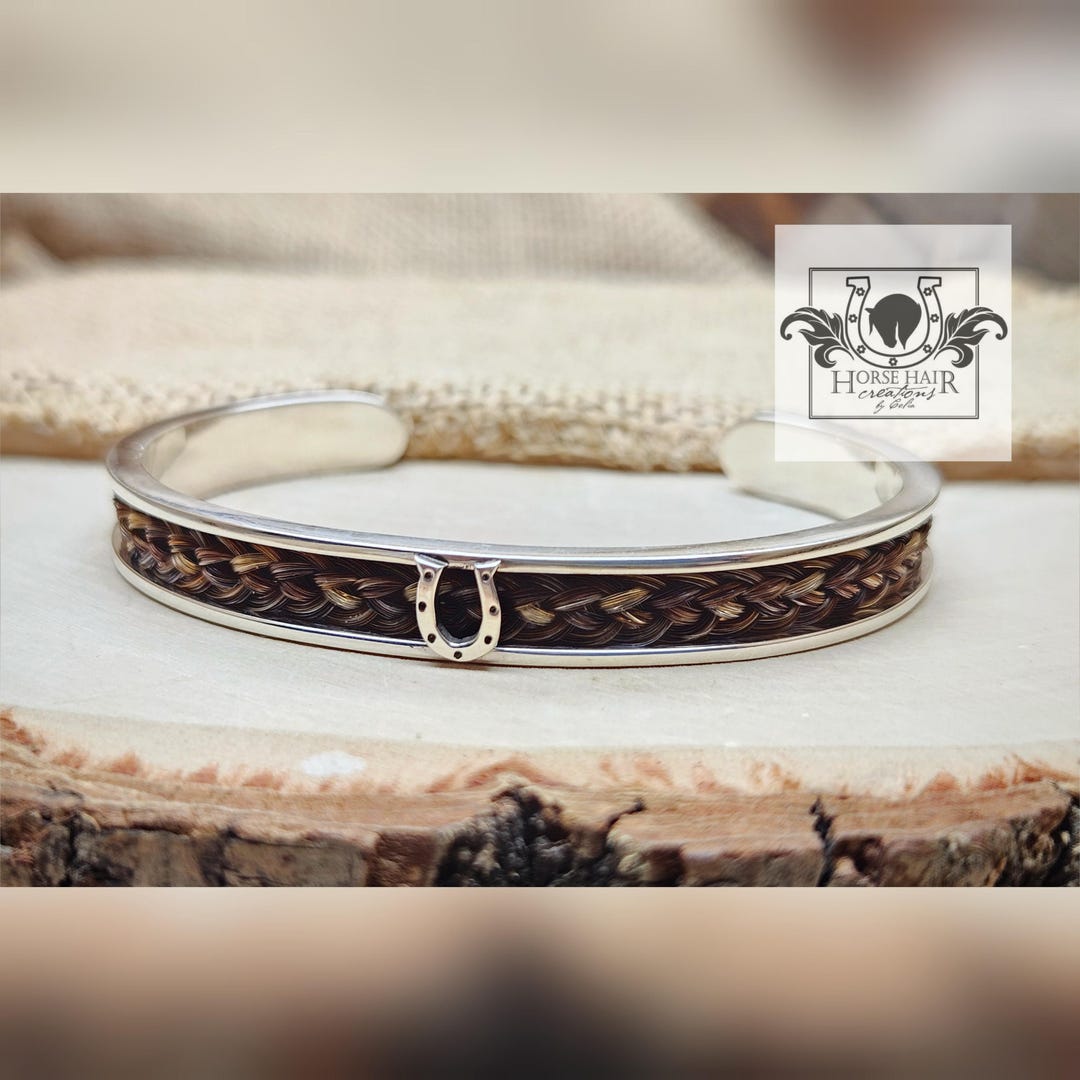 Sterling Silver Horse Hair Cuff Bracelet – Horseshoe Accent