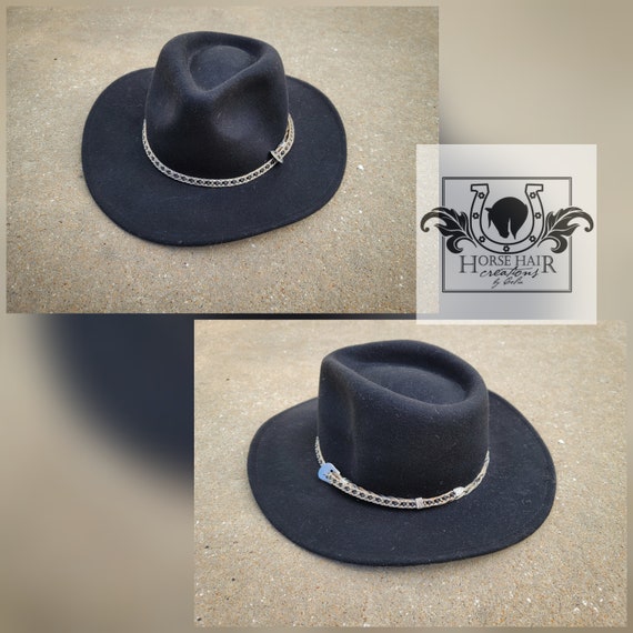 western cowboy hat band, handmade green and black hat band with horse hair