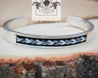 Horse Hair Cuff Bracelet - Solid Sterling Silver - Short Channel Style - Custom Order