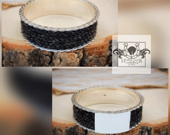 Extra Wide Scroll Bangle Bracelet - Solid Sterling Silver w/ Braided Horse Hair Inlay - Custom Order