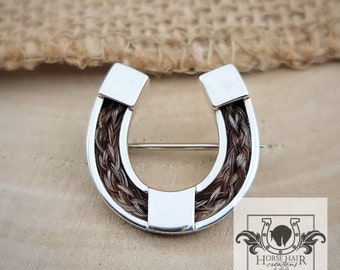 Horseshoe Sterling Silver Brooch Stock Pin or Lapel Hat Pin - Custom made with your horse's hair or my stock hair