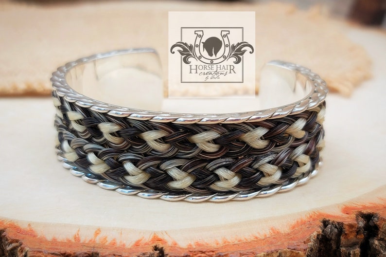 Extra Wide Scroll Cuff Bracelet Solid Sterling Silver w/ Braided Horse Hair Inlay Custom Order image 10