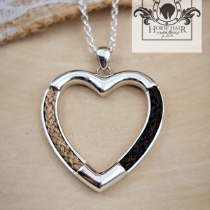 LARGE Heart Style Sterling Silver Braided Horse Hair Pendant - 33x35mm - CUSTOM ORDER