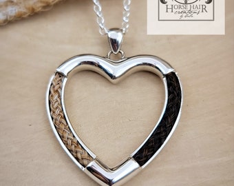 LARGE Heart Style Sterling Silver Braided Horse Hair Pendant - 33x35mm - CUSTOM ORDER