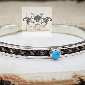 Horse Hair Cuff Bracelet - Solid Sterling Silver With Turquoise Centerpiece - Custom Order