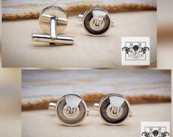 Cuff Links - Solid Sterling Silver with Braided Horse Hair Inlay - Circle w/ Horseshoes - Custom Order