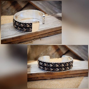 Extra Wide Scroll Cuff Bracelet Solid Sterling Silver w/ Braided Horse Hair Inlay Custom Order image 2