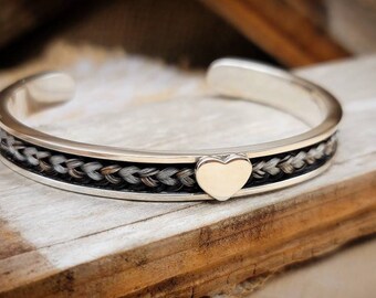 Custom Sterling Silver Horsehair Channel Set Cuff Bracelet 