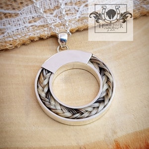 Large Circle Sterling Silver Braided Horse Hair Pendant Necklace - CUSTOM ORDER