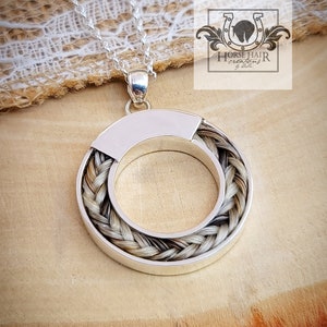 Large Circle Sterling Silver Braided Horse Hair Pendant Necklace - CUSTOM ORDER