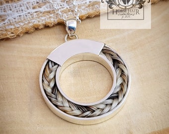 CUSTOM Sterling Silver Circle Braided Horse Hair Pendant Necklace (Engraving Sold Separately)