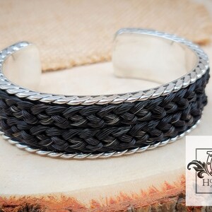 Extra Wide Scroll Cuff Bracelet Solid Sterling Silver w/ Braided Horse Hair Inlay Custom Order image 8