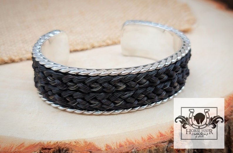 Extra Wide Scroll Cuff Bracelet Solid Sterling Silver w/ Braided Horse Hair Inlay Custom Order image 8