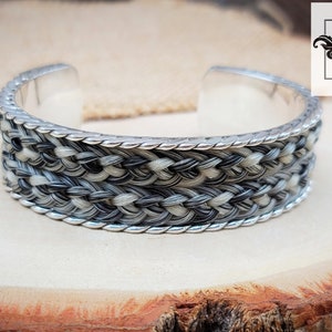 Extra Wide Scroll Cuff Bracelet Solid Sterling Silver w/ Braided Horse Hair Inlay Custom Order image 1