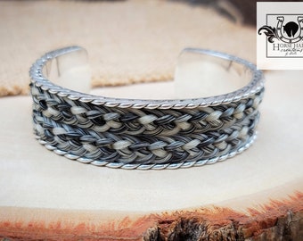 Extra Wide Scroll Cuff Bracelet - Solid Sterling Silver w/ Braided Horse Hair Inlay - Custom Order