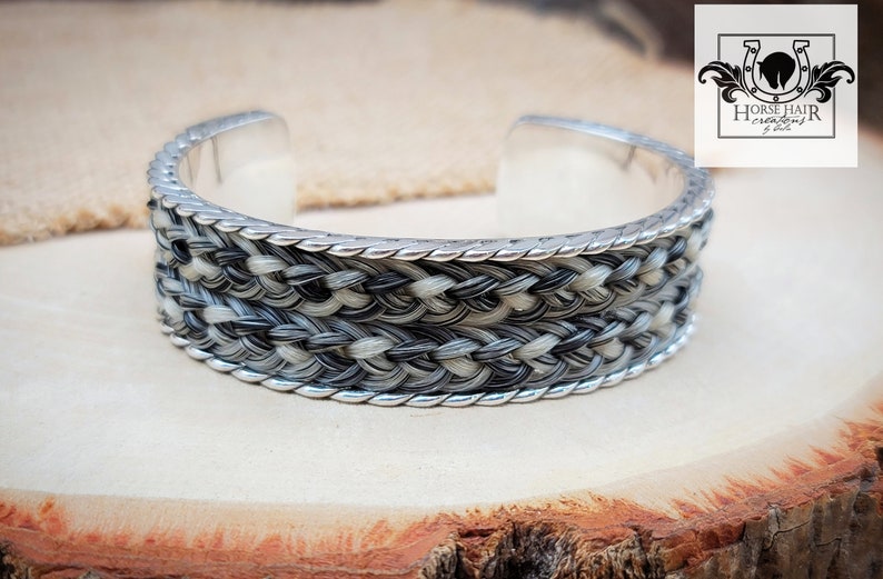 Extra Wide Scroll Cuff Bracelet Solid Sterling Silver w/ Braided Horse Hair Inlay Custom Order image 1