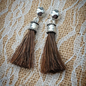 Sterling Silver Tassel Horse Hair Earrings - Custom made with your horse&#39;s hair or my stock hair