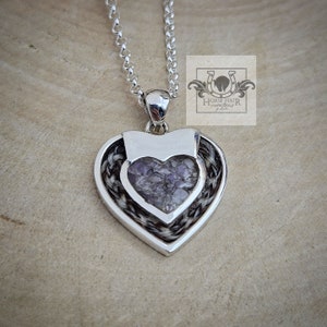 Small Heart w/ Crushed Amethyst Inlay Sterling Silver Braided Pendant Necklace - CUSTOM ORDER