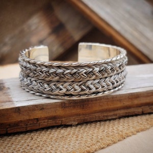 Extra Wide Scroll Cuff Bracelet Solid Sterling Silver w/ Braided Horse Hair Inlay Custom Order image 3