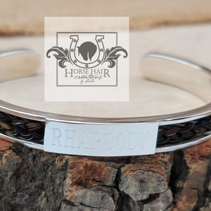 Horse Hair Cuff Bracelet - Solid Sterling Silver With Plain Bar Centerpiece and Horseshoe or Blank End Options - Custom Order