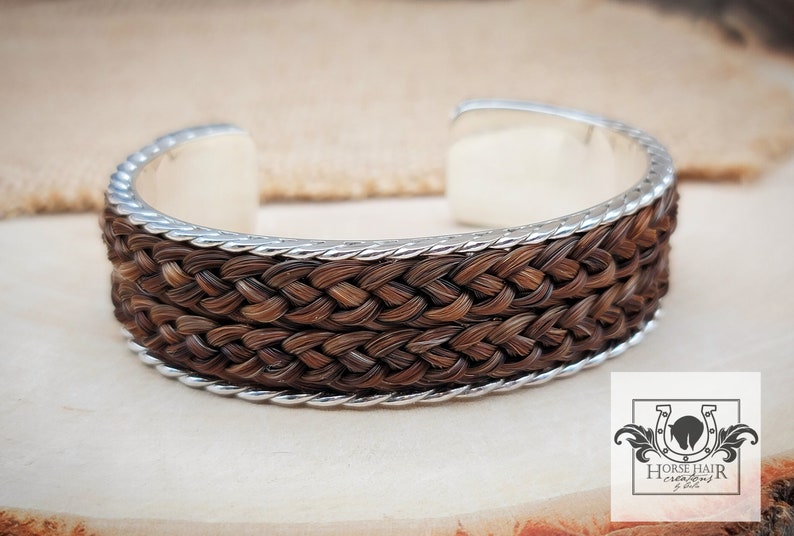 Extra Wide Scroll Cuff Bracelet Solid Sterling Silver w/ Braided Horse Hair Inlay Custom Order image 7