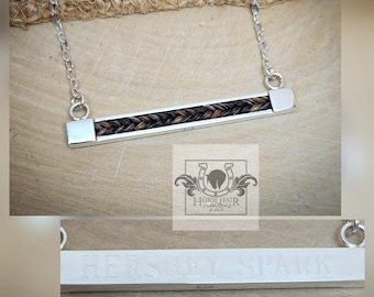 Horizontal Bar Sterling Silver Braided Horse Hair Pendant Necklace - 50x5mm - CUSTOM ORDER