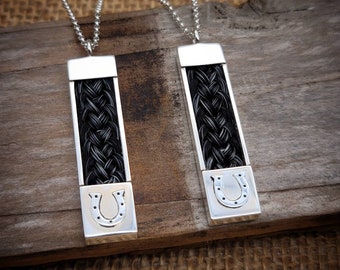 Vertical Bar Style Sterling Silver Braided Horse Pendant Necklace - CUSTOM ORDER