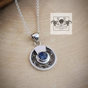 Small Circle w/ Crushed Lapis Lazuli Inlay Sterling Silver Braided Horse Hair Pendant Necklace - CUSTOM ORDER