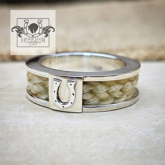 8mm Width Ring Horseshoe Centerpiece solid Sterling Silver Horse Hair Ring Etsy