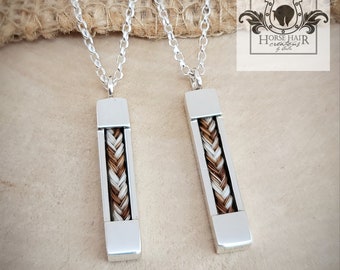 Half Size Vertical Bar Sterling Silver Braided Horse Hair Pendant Necklace - CUSTOM ORDER