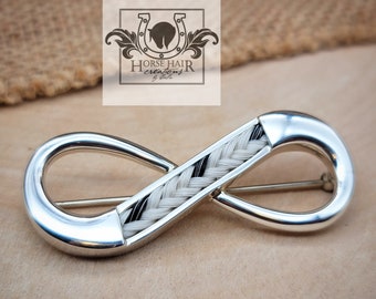 Large Infinity Sterling Silver Stock/Brooch Pin - Custom made with your horse's hair or my stock hair