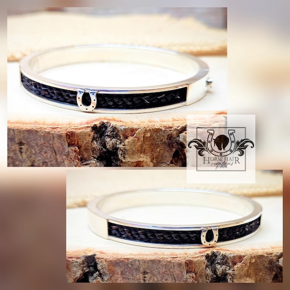 DUAL CHANNEL Open Bangle Horse Hair Cuff Bracelet - Solid Sterling