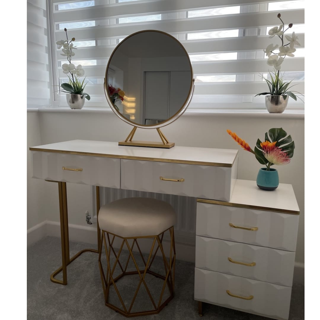 Modern White Extendable Makeup Vanity 5 Drawers Dressing Table Etsy