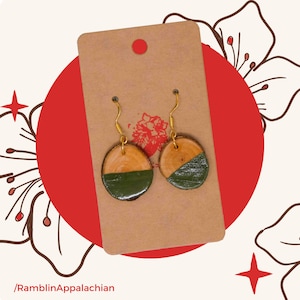 West Virginia Crab Apple Wood Earrings (Style: Half green, Gold)