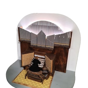 Miniature organ model - console and pipe brochure handcrafted - illuminated