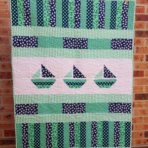 Modern Quilt Pattern, PDF Instant Download, Out to Sea Quilt Pattern, Finished Size 40&quot; x 48&quot;.