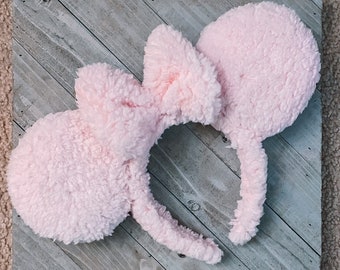 Blush Baby Pink Mauve Sherpa Teddy Bear Mouse Ears Valentine Ears Cozy Sweater Mouse Ears Fuzzy Mouse Ears Headband Theme Park Accessories